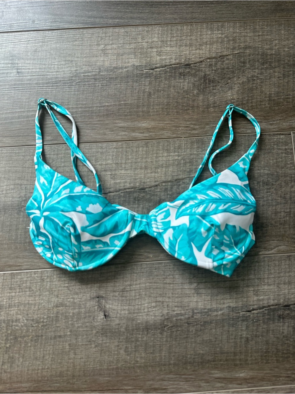 Kenny Flowers Teal and White Tropical Print Bikini Top
